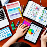 ** A person studying with various learning resources (books, laptop, tablet) surrounded by notes and diagrams. The scene should convey curiosity and active learning, with a diverse range of information sources represented. Focus on visual elements associated with learning styles: colorful notes (visual), headphones (auditory), and a hands-on project (kinesthetic).

**
